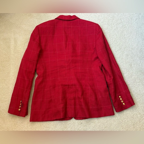 Lauren Ralph Lauren vintage red plaid preppy linen blazer, gold buttons, sz 10 - Picture 6 of 8